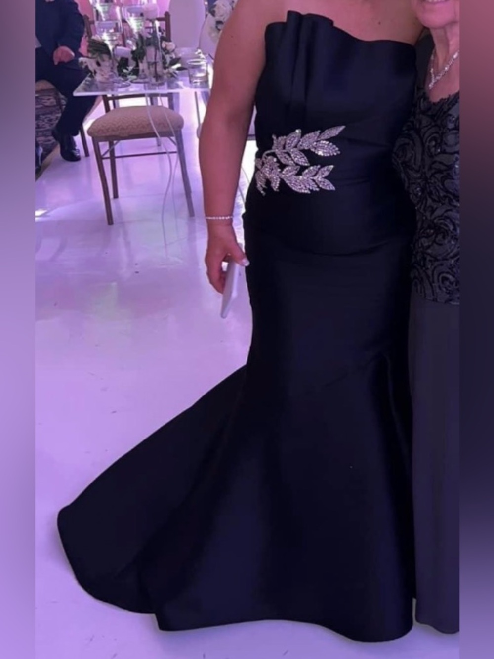 Frascara Strapless Black Mermaid Gown with Crystal Leaf Detail - Picture 2 of 4